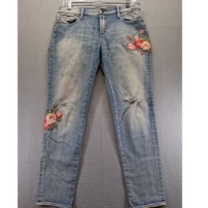 Driftwood Women Boyfriend Embroided Jeans Classic Fit Size 26 Floral Granola